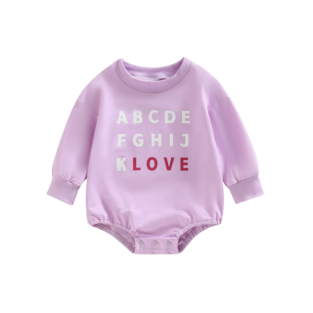 Baby Girls Romper, Long Sleeve Crew Neck Letters Print Autumn Bodysuit