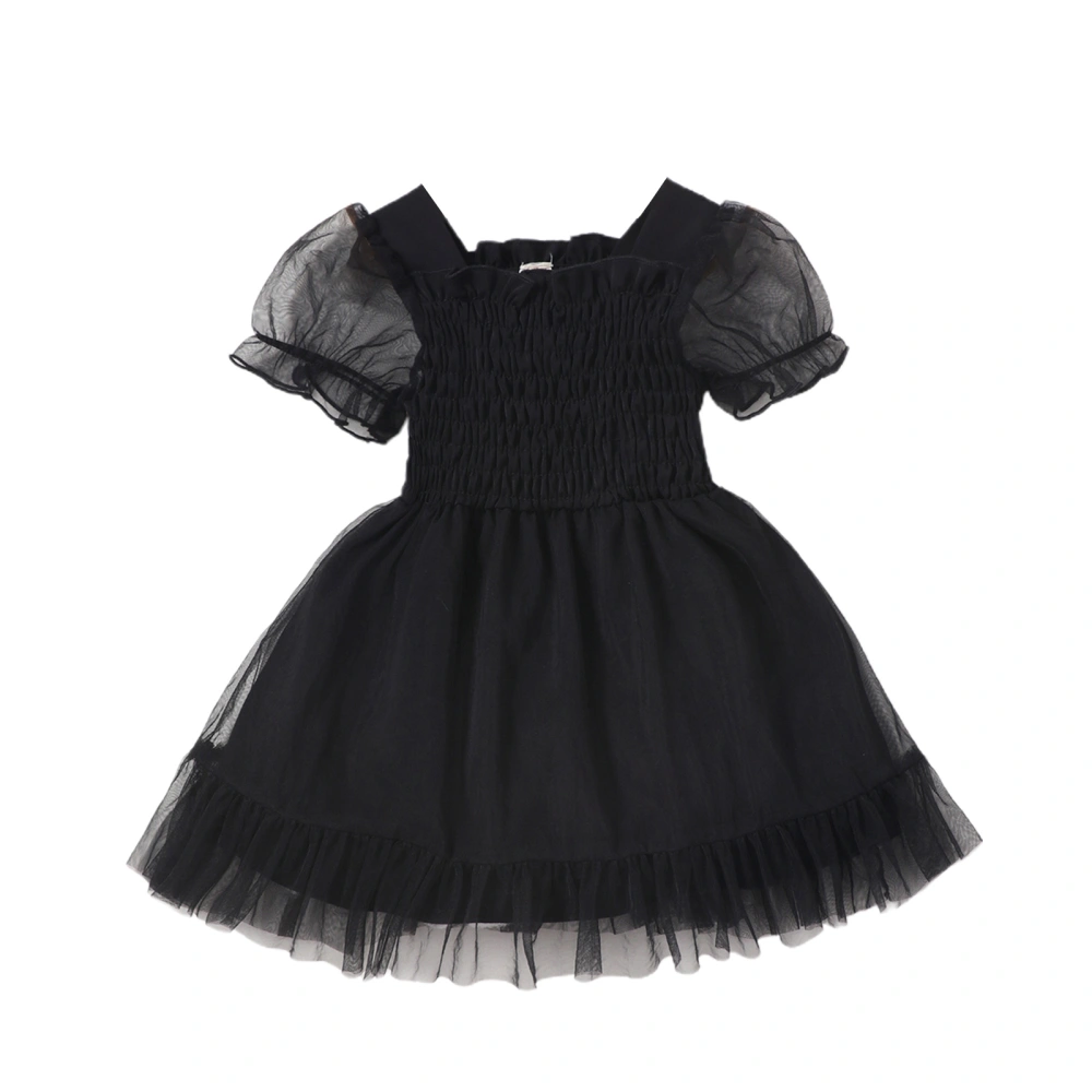 Girls Princess Dress, Short Puff Sleeve Frill Trim Smocked Dress