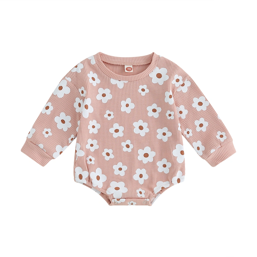 Baby Girls Waffle Knit Romper Floral Print Long Sleeve Jumpsuits 