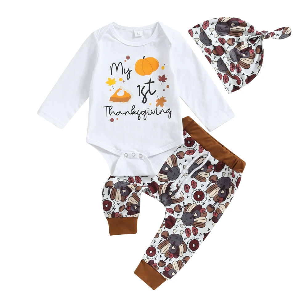 Boy Thanksgiving Clothes Letter Print Long Sleeve Jumpsuit Pants Hat