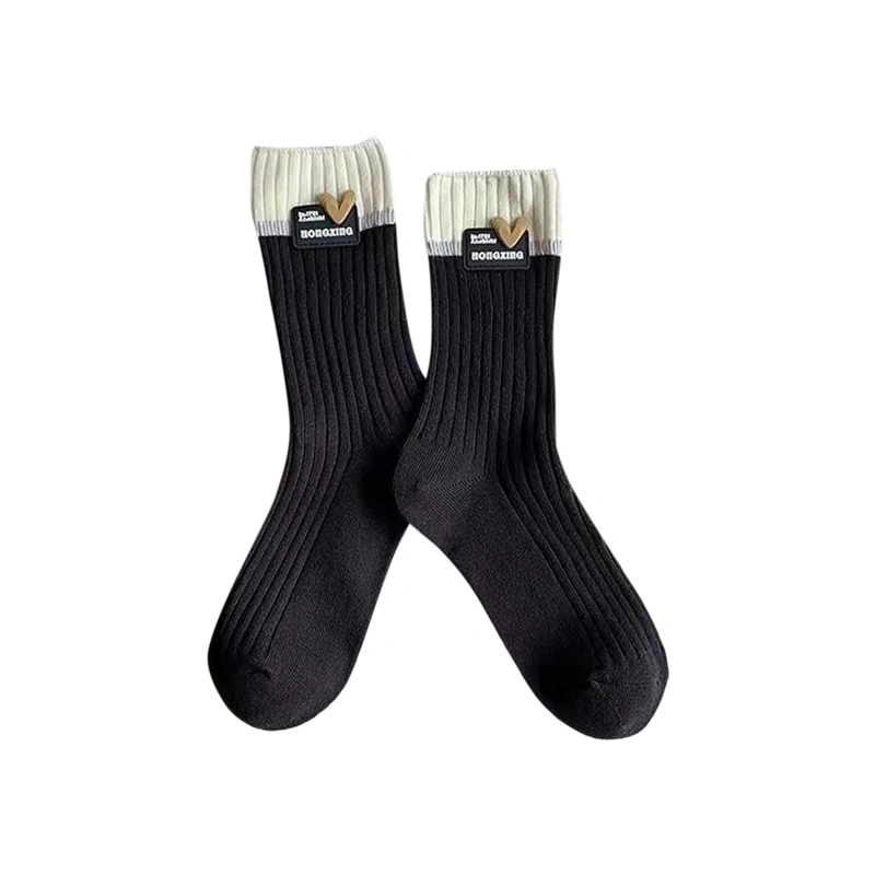 Women Fashion Mid-Calf Socks Heart Contrast Color Casual Socks