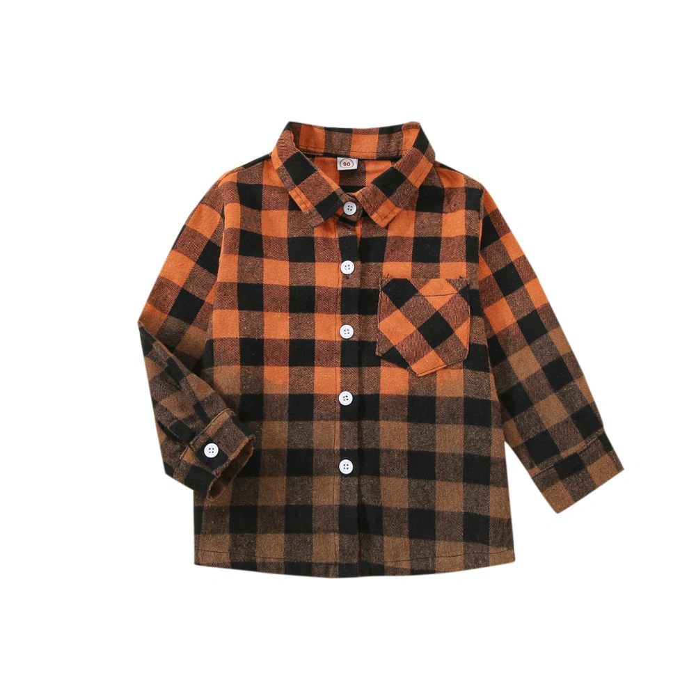 Kid Autumn Winter Coat, Gradient Plaid Print Long Sleeve Lapel Shirt