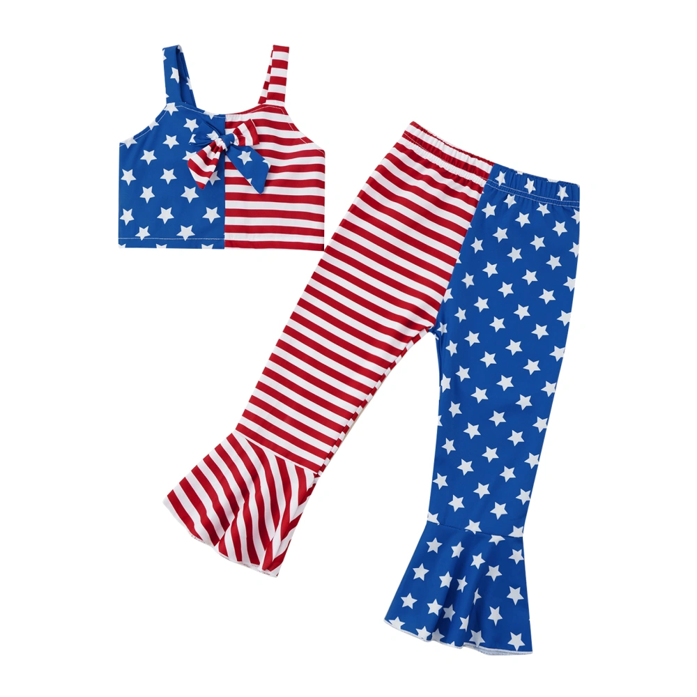 Girls Independence Day Suit, Stripe Star Sleeveless Tops+Long Pants