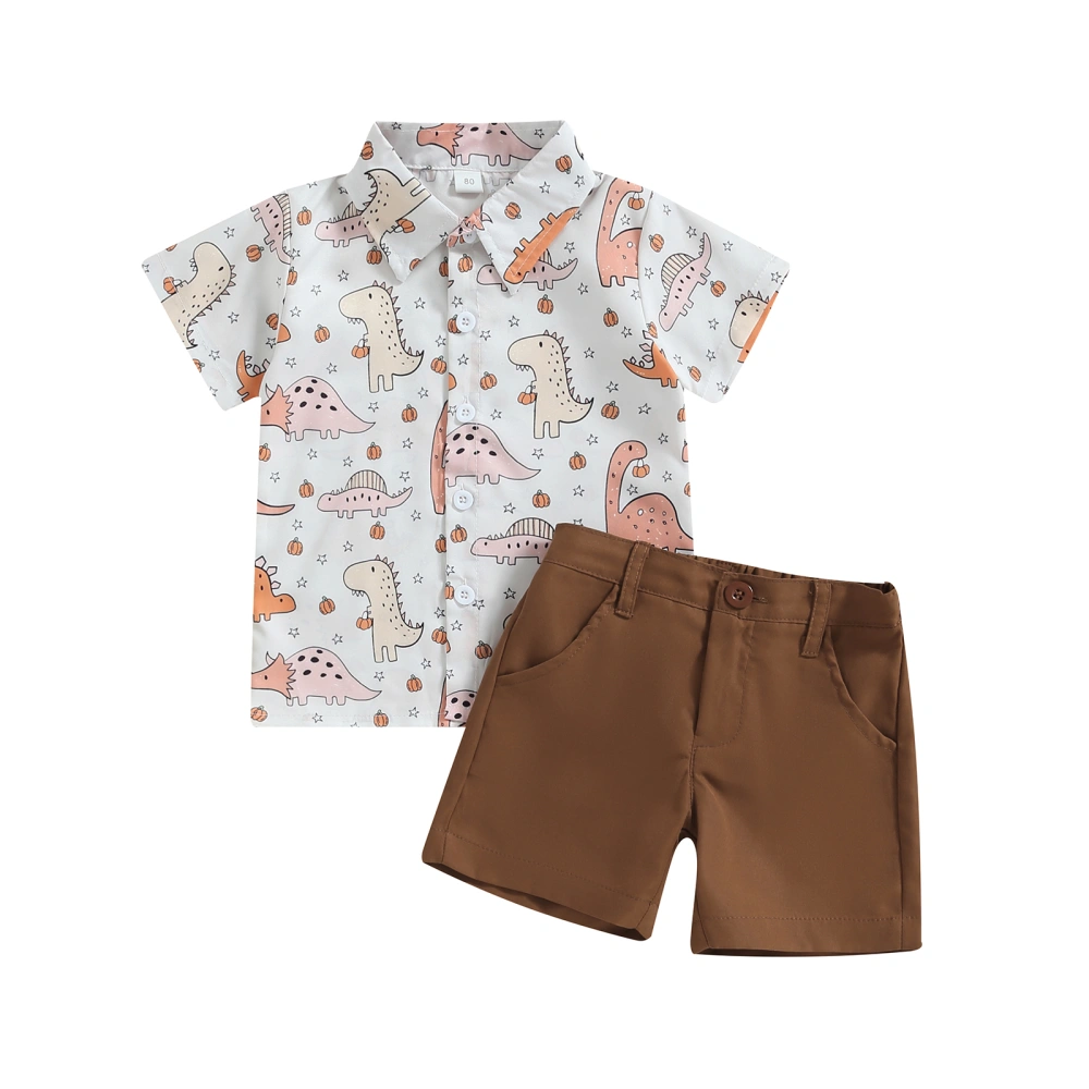 Toddler Boys Beach Outfits Short Sleeve Dinosaur Print Shirt + Shorts