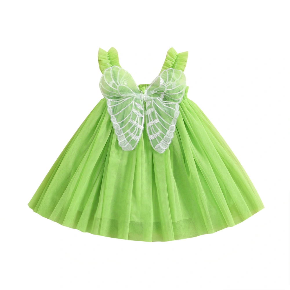 Girls Princess Dress, Green Sleeveless Skirt with Butterfly Decor