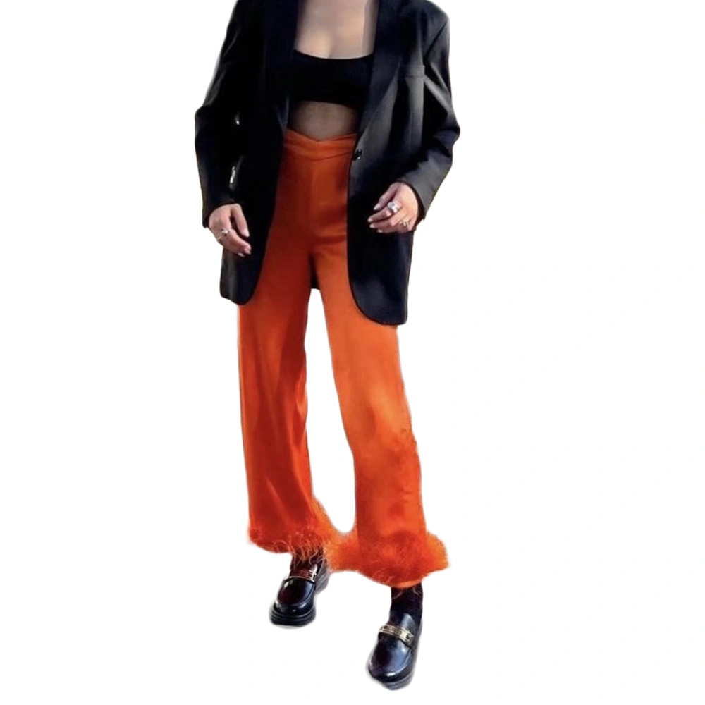 Women Casual Trousers, Solid High Waist Feather Loose Long Pants