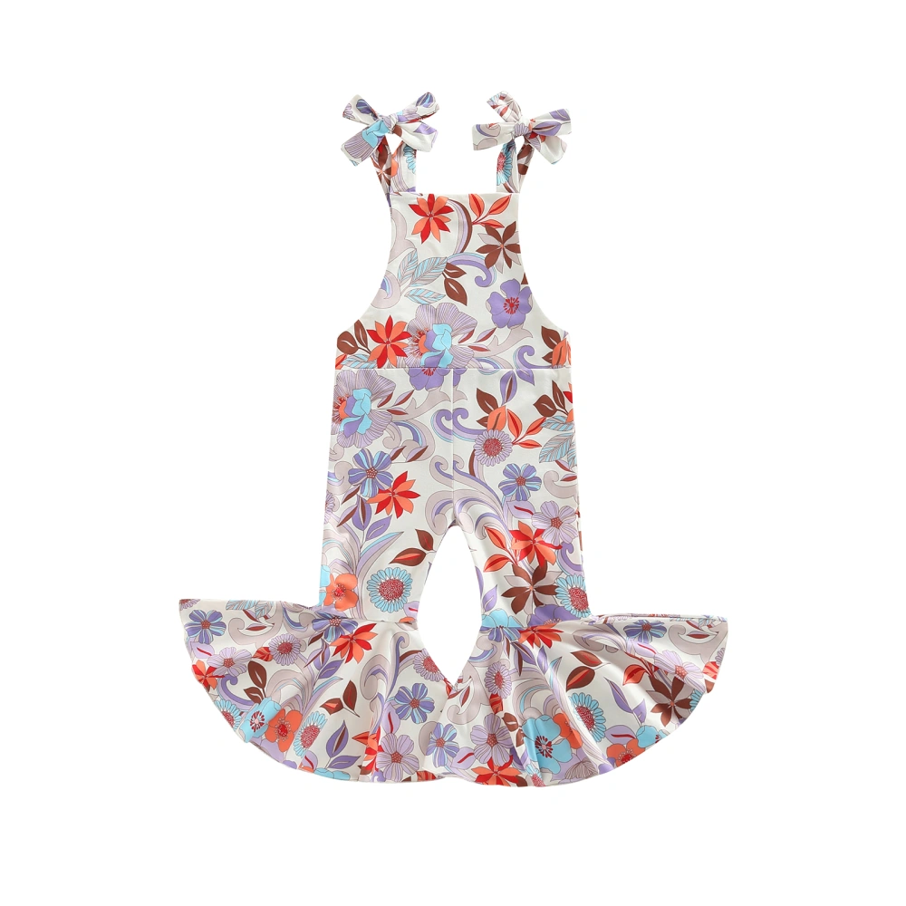 Girl Bell-Bottom Jumpsuit, Sleeveless Floral Print Romper Overalls