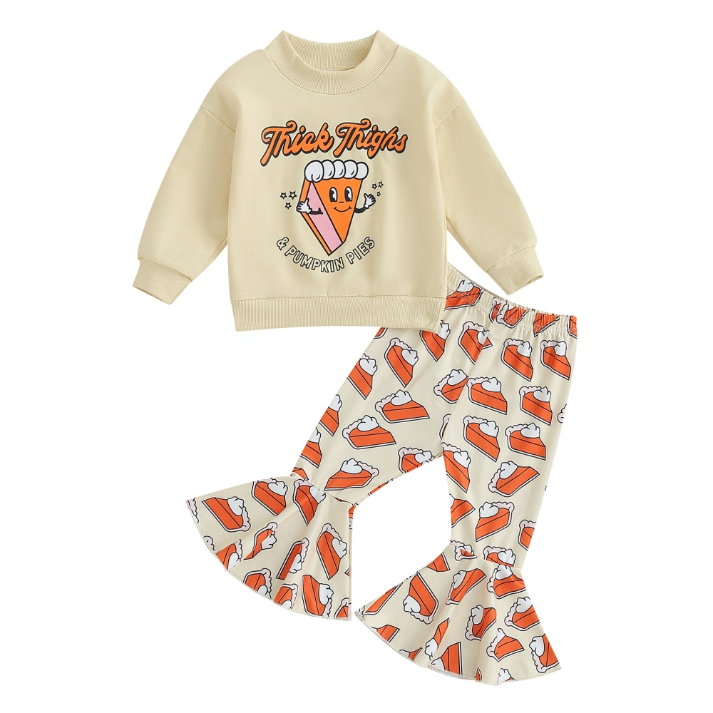 Girls 2 Piece Outfits Pumpkin Pie Print Sweatshirt and Flare Pants