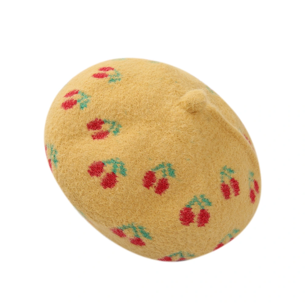 Kids Beret, Cherry Embroidery Woolen Hat Beanie Turban Hat Fedoras