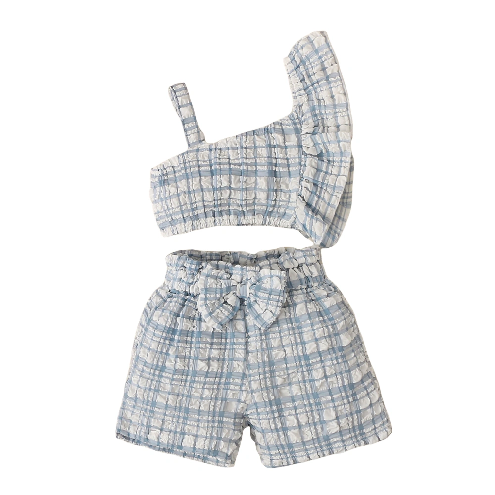 Kid Girl Sleeveless Plaid Print Vest Tops Summer Spring Bow Shorts 