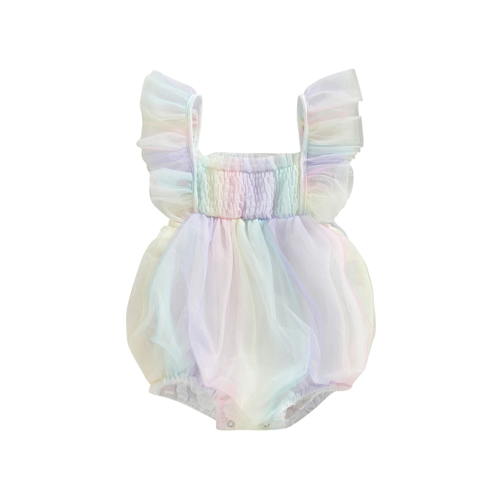 Baby Girls Summer Romper, Fly Sleeve Tie-dye Print Bubble Bodysuit