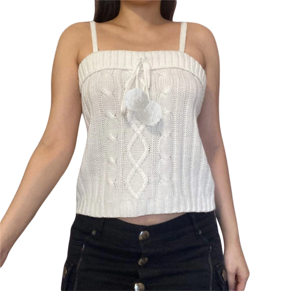 Women Knit Camisole, Spaghetti Straps Lacing Slim Fit Fall Winter Tops