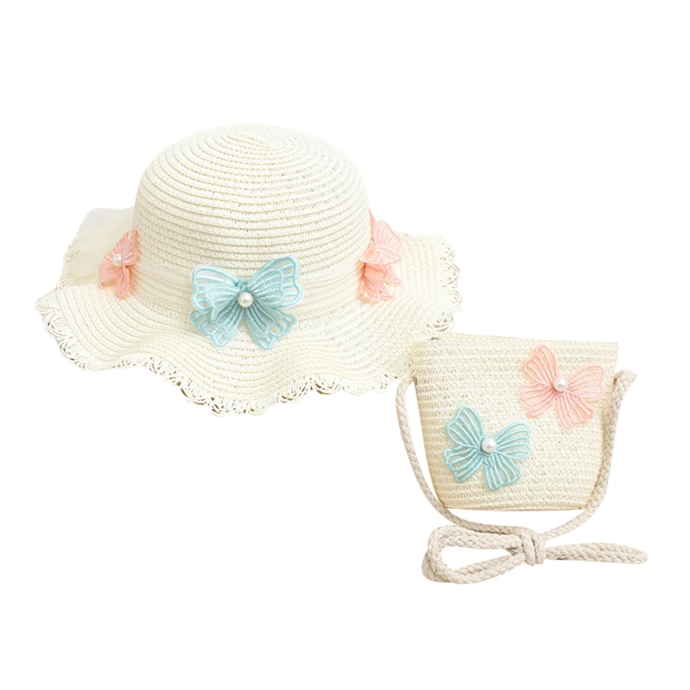 Toddler Girls Summer Wide Brim Bow Sun Hats with Crossbody Bags Sets