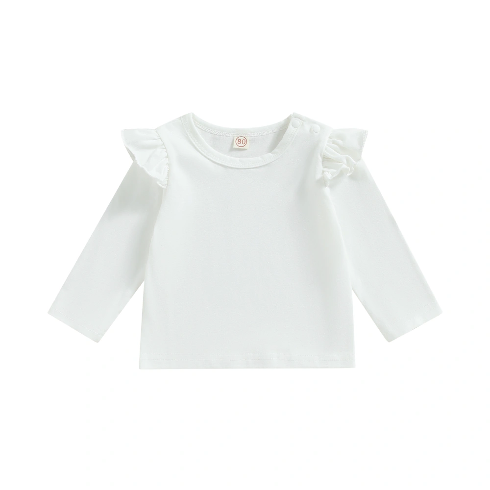 Toddler Girls Spring Solid Color Long Sleeve Crewneck Ruffle T-shirt