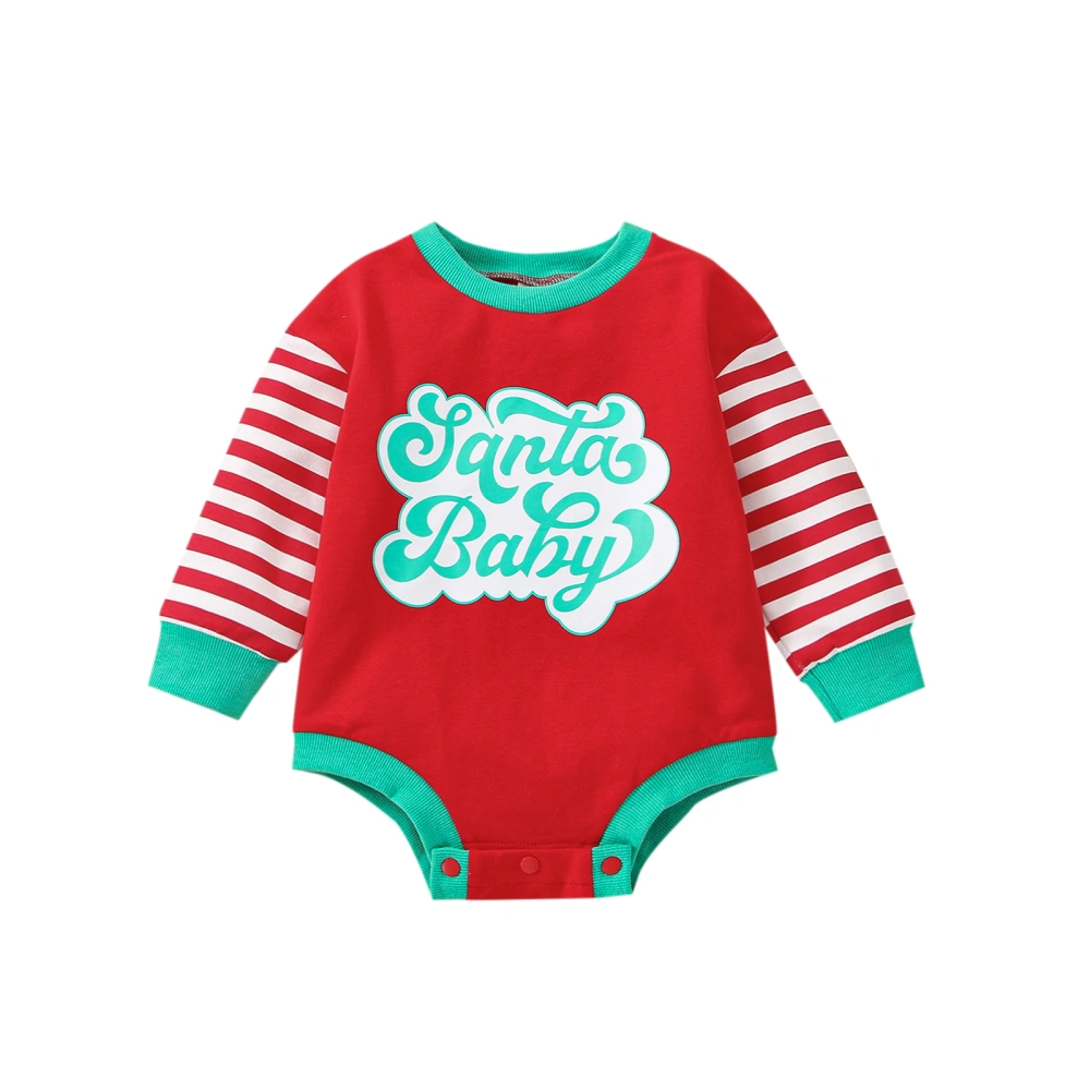 Baby Girl Boys Romper Long Sleeve Round Neck Christmas Striped Romper 