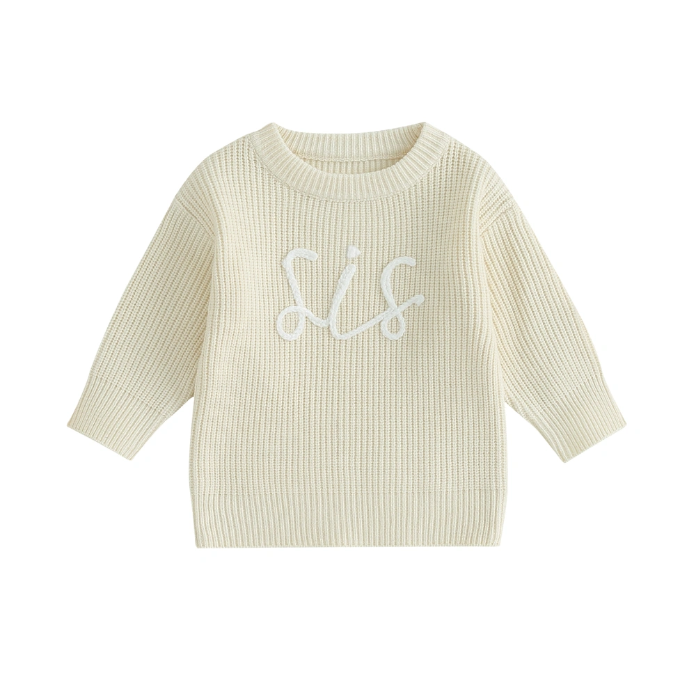 Girls Autumn Long Sleeve Letter Embroidery Pullover Knitwear