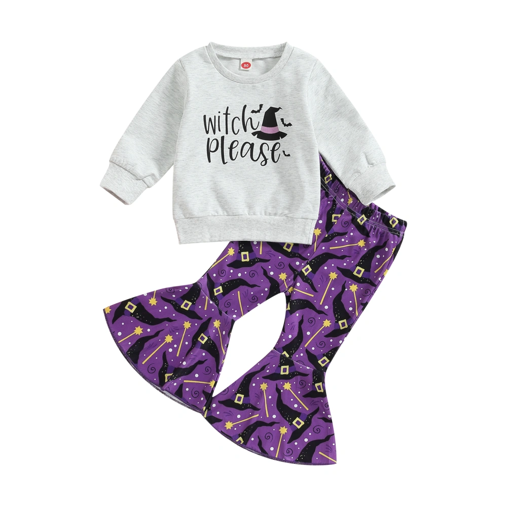 Toddler Halloween Clothes Witch Hat Print Sweatshirt and Flare Pants