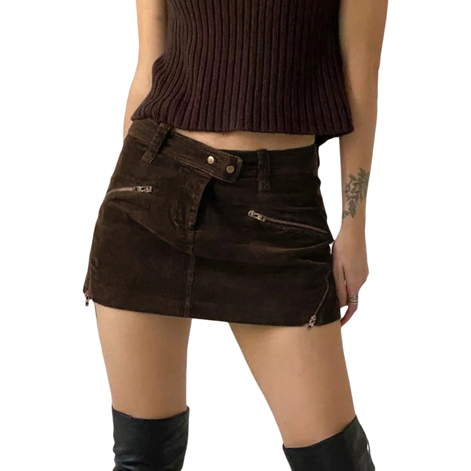 Women Zipper Skirts Solid Color Mini Pencil Skirt Wrapped Hip Skirts