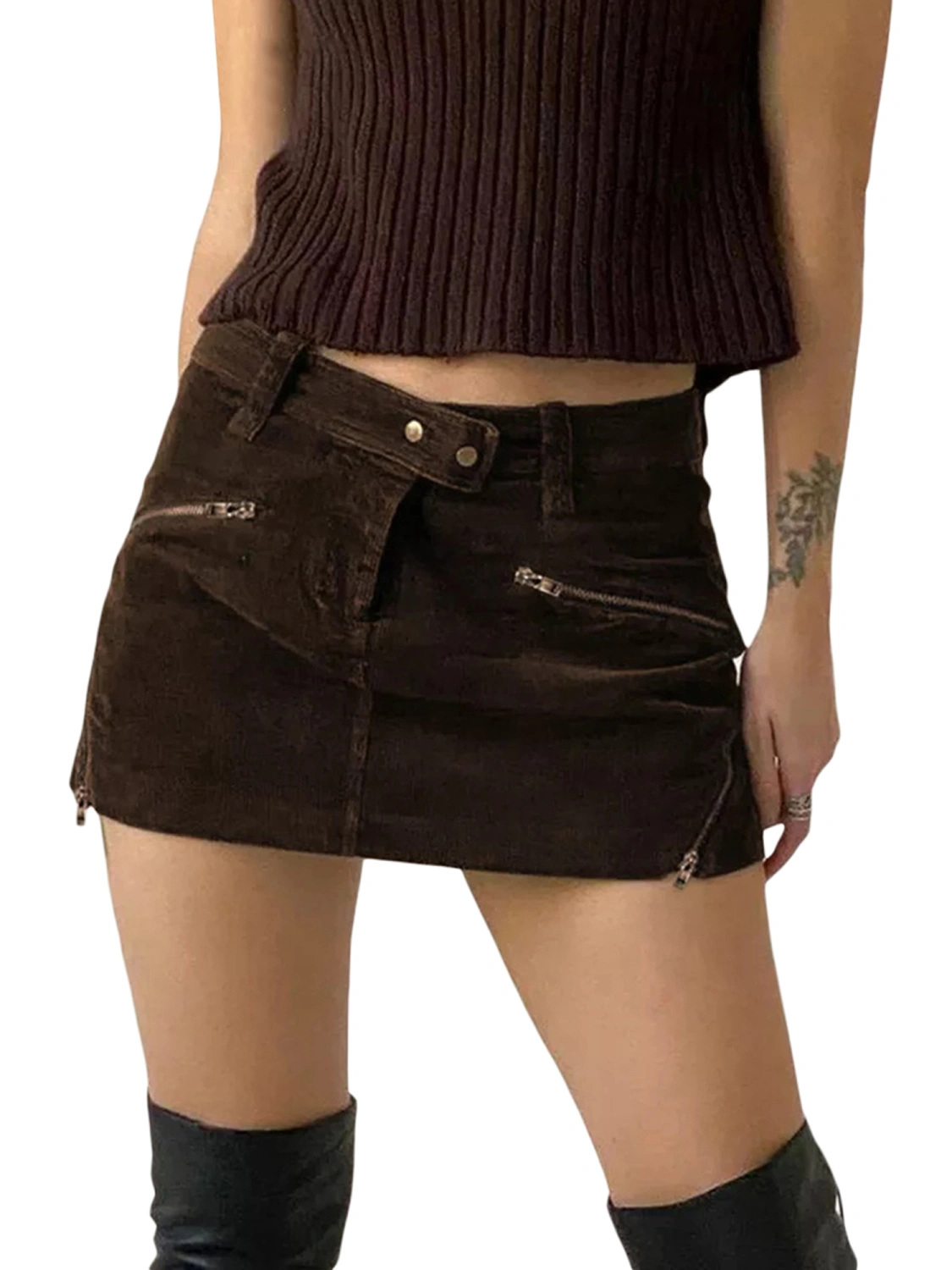 Women Zipper Skirts Solid Color Mini Pencil Skirt Wrapped Hip Skirts