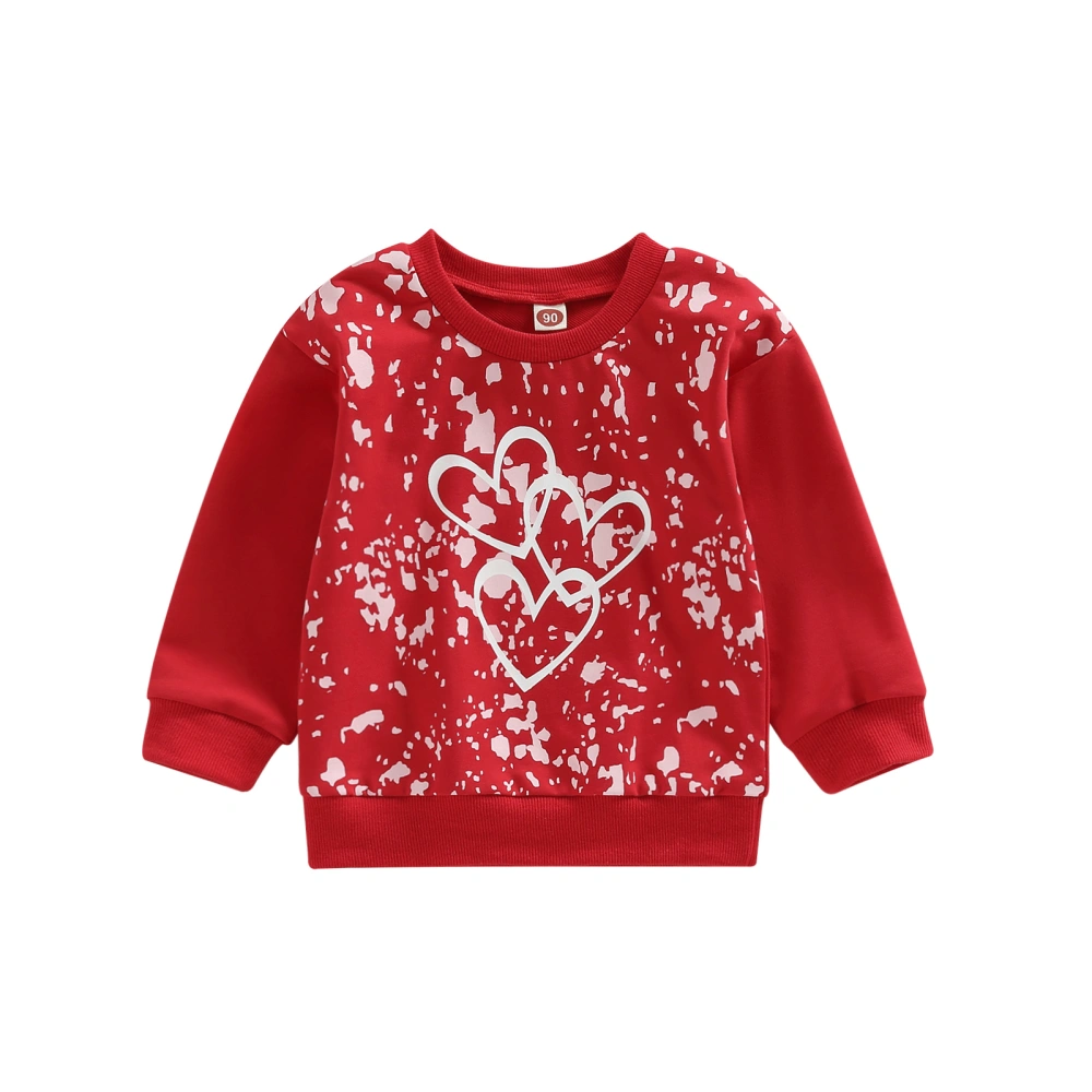 Kid Girls Shirt Long Sleeve Round Neck Heart Print Street Red Tops