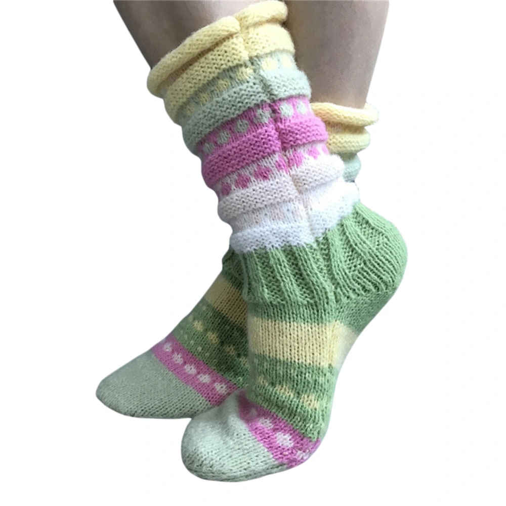 Women Slouch Stockings, Patchwork Stripe Pattern Jacquard Weave Socks