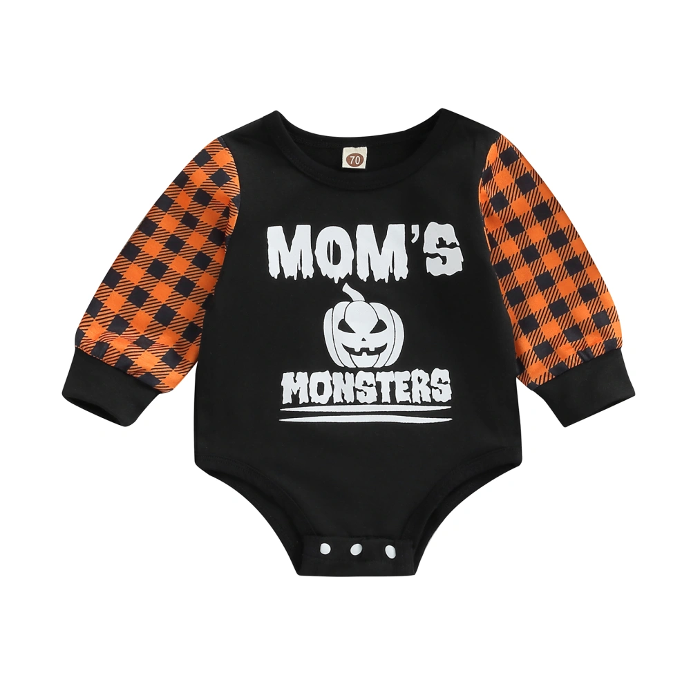 Infant Full Sleeve Romper, Pumpkin Letter Pattern Patchwork Bodysuit