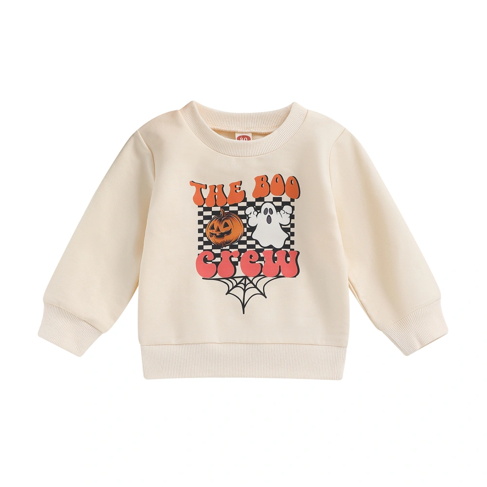 Baby Halloween Sweatshirt Long Sleeve Pumpkin & Ghost Print Pullover 