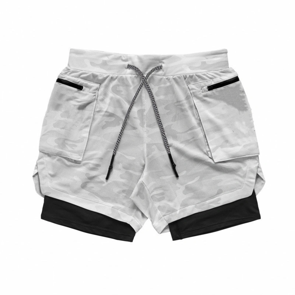 Men's Double-layers Drawstring Waist Sports Shorts with Side Pockets