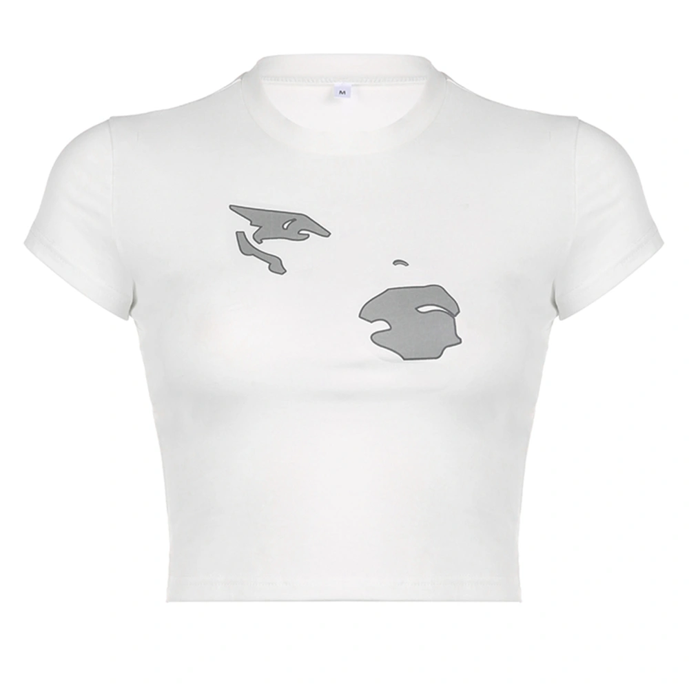 Women T-shirt, Short Sleeve Crew Neck Reflective Summer Crop Top