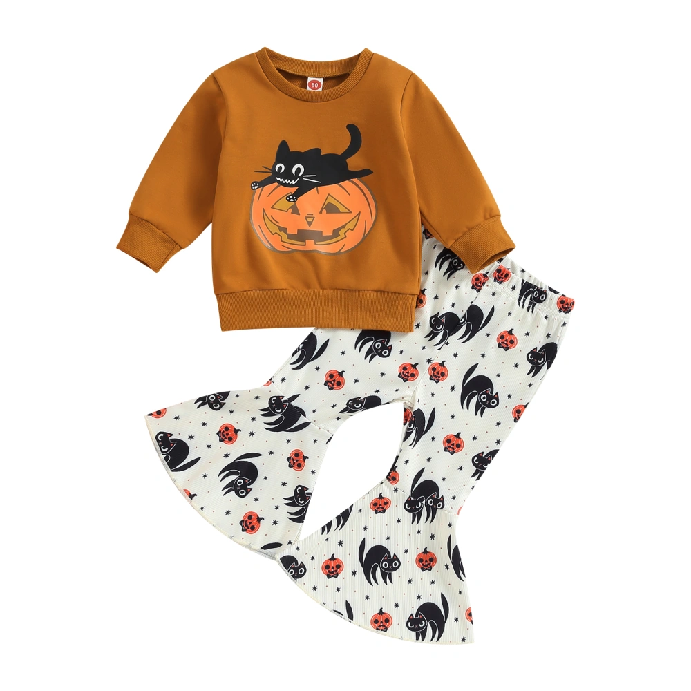 Toddler Girls Halloween Clothes Long Sleeve Sweatshirt and Flare Pants