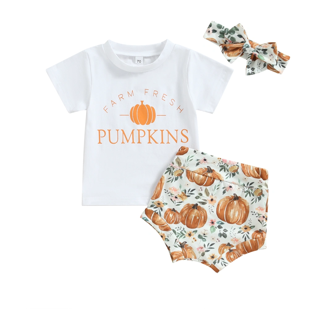 Baby Girls 3Pcs Thanksgiving Outfits Short Sleeve Tops+Shorts+Headband