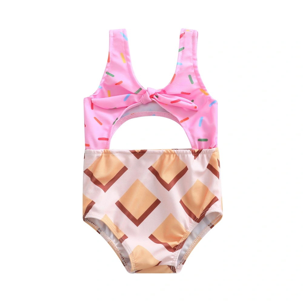 Baby Girls One-piece Swimsuits, Biscuit/Cake Print Sleeveless Swimwear