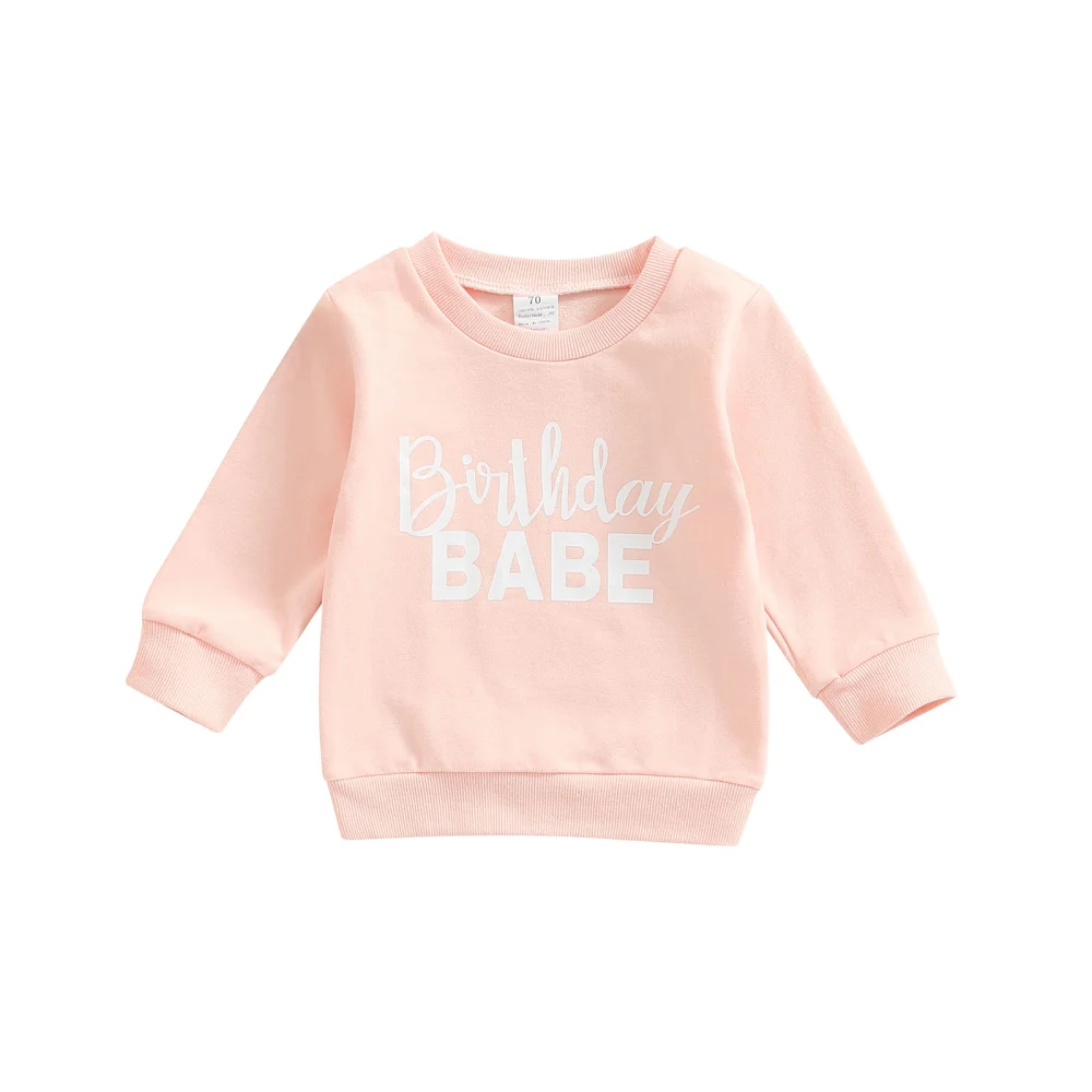 Baby Birthday Sweatshirt, Letter Print Crew Neck Long Sleeve Tops