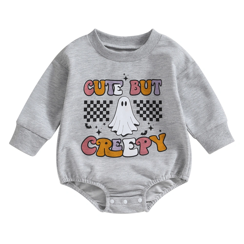 Baby Halloween Romper Ghost Checkerboard Print Long Sleeve Bodysuit