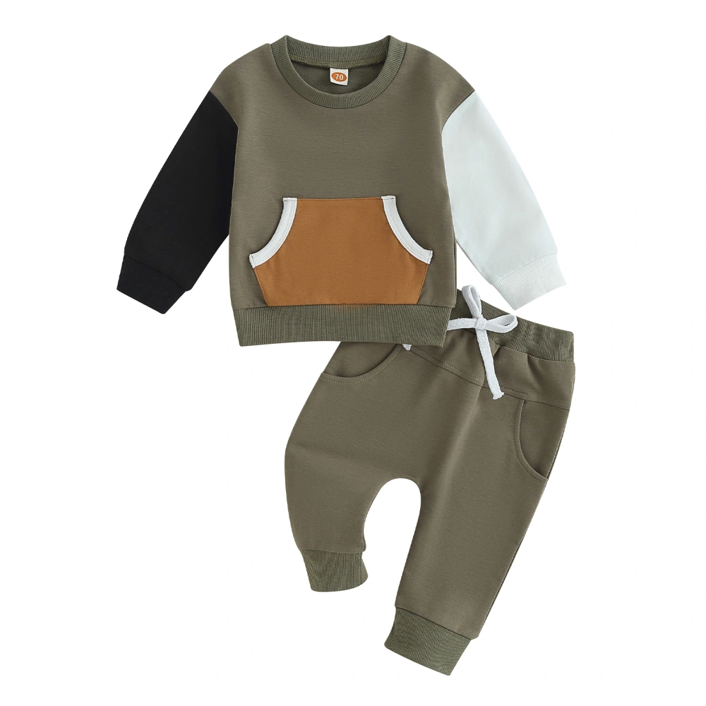 Baby Boy Tracksuit Contrast Color Sweatshirt with Pocket and Pants