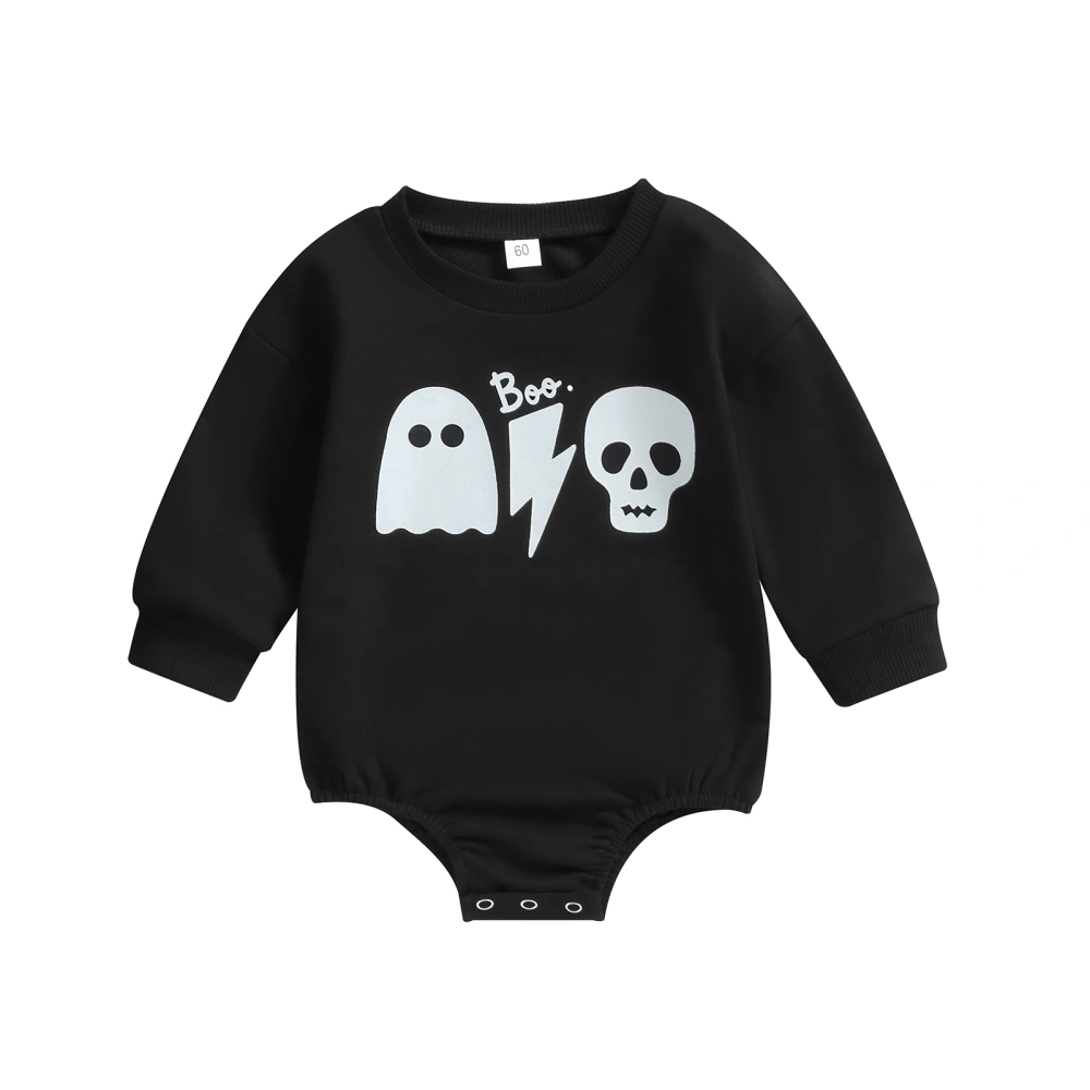 Baby Girls Halloween Long Sleeve Ghost Skull Print Casual Romper