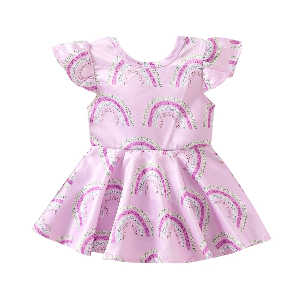 Baby Girl Dress, Fly Sleeve Crew Neck Rainbow Patchwork Dress