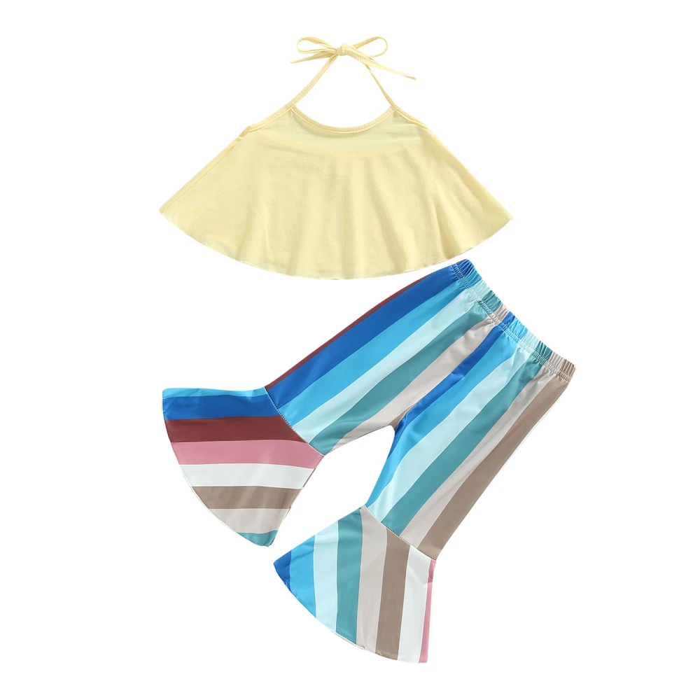 Baby Kid Girls Pants Set, Halterneck Camisole with Stripes Flare Pants