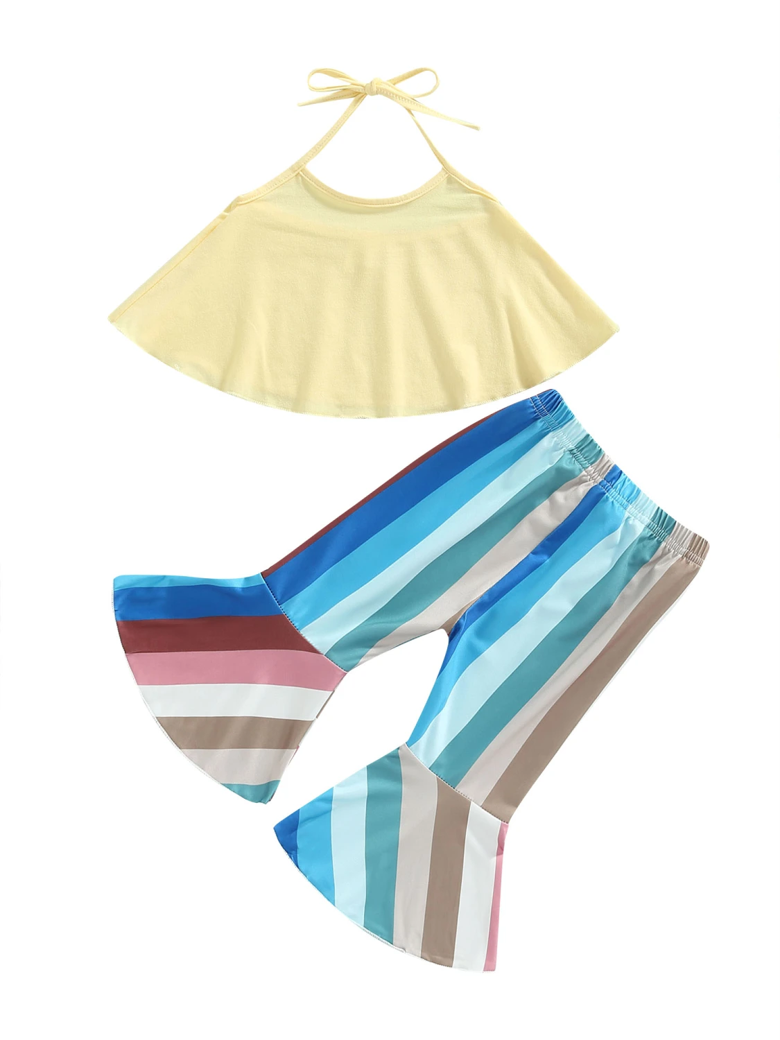 Baby Kid Girls Pants Set, Halterneck Camisole with Stripes Flare Pants