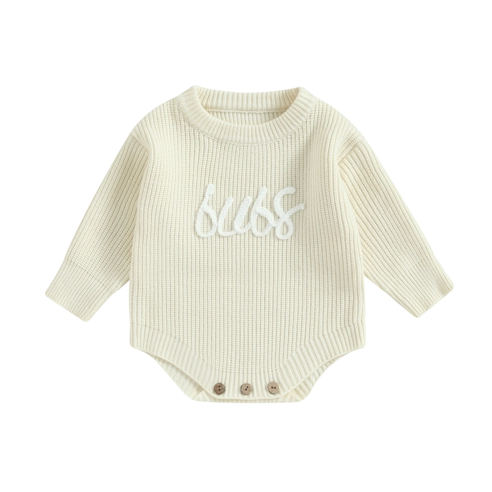 Baby Knit Jumpsuit Letter Embroidered Ribbed Long Sleeve Romper 