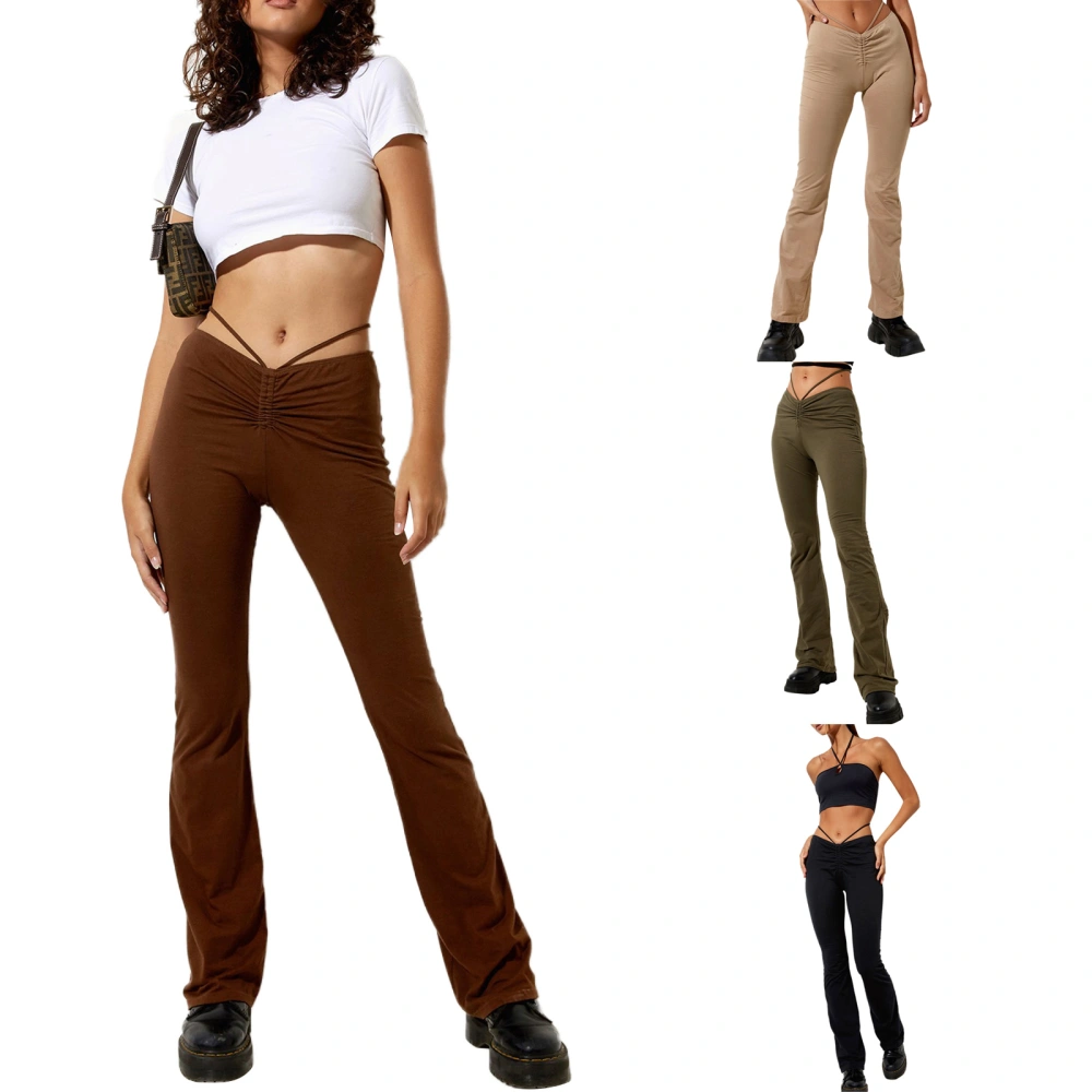 Women Slim Trousers with Bandage Decoration, High Waist Clothing