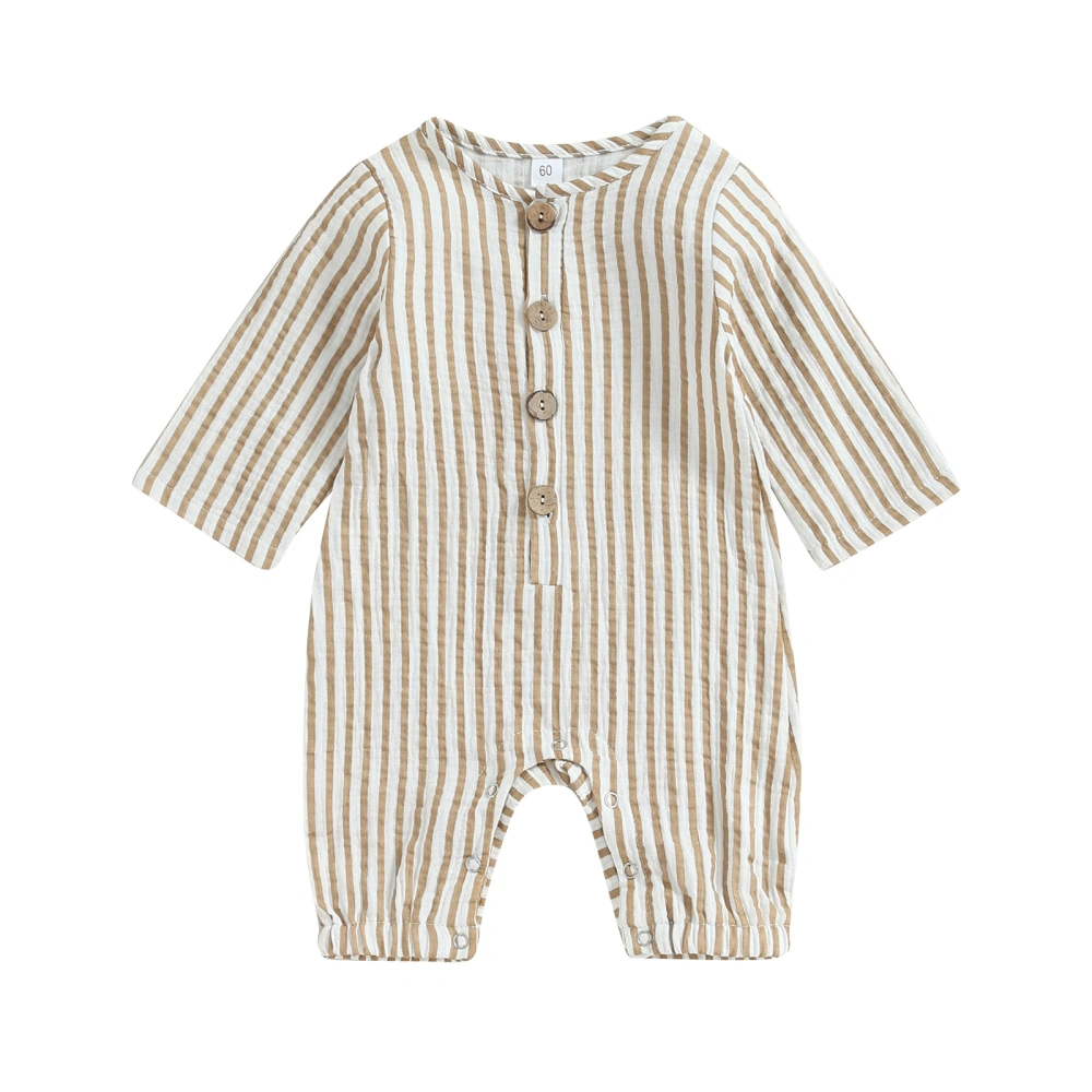 Baby Girls Boys Rompers Stripe Buttons Crew Neck Fall Bodysuits