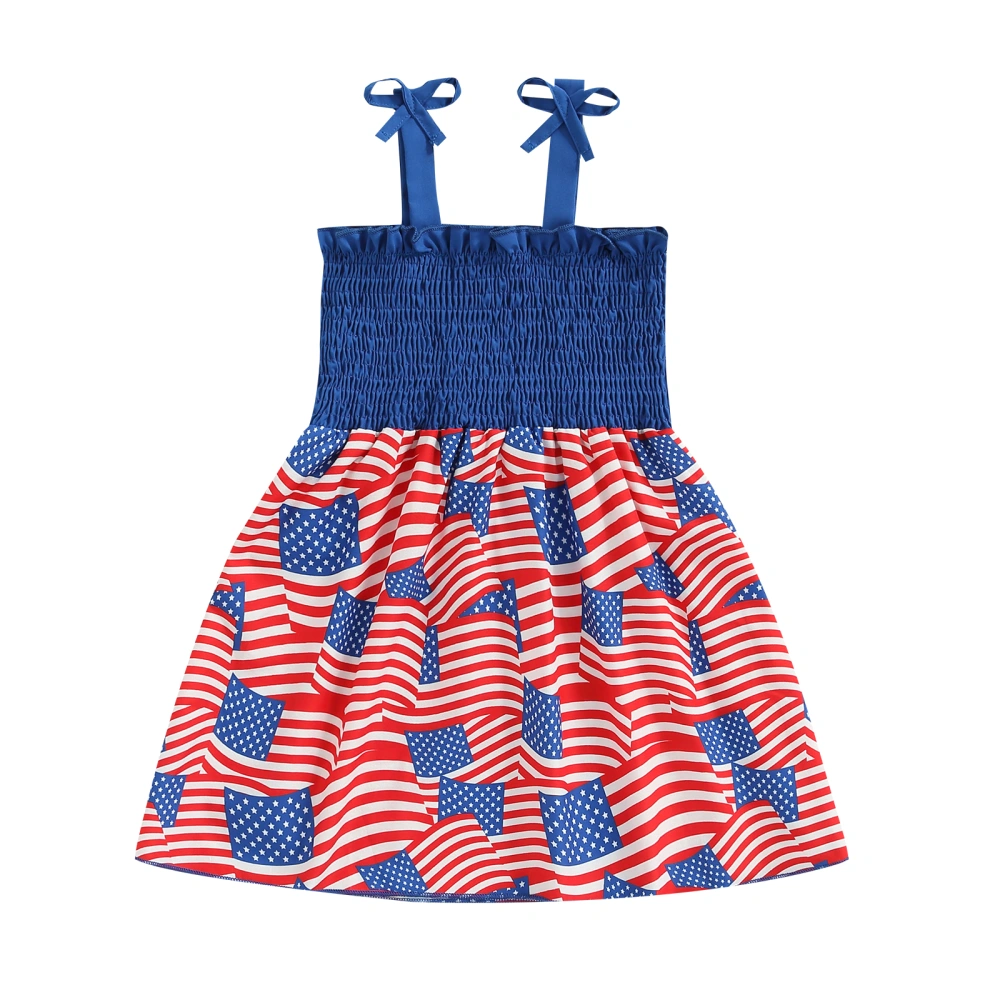 Girl Sling Dress Independence Day Flag Print Sleeveless Pleated Dress