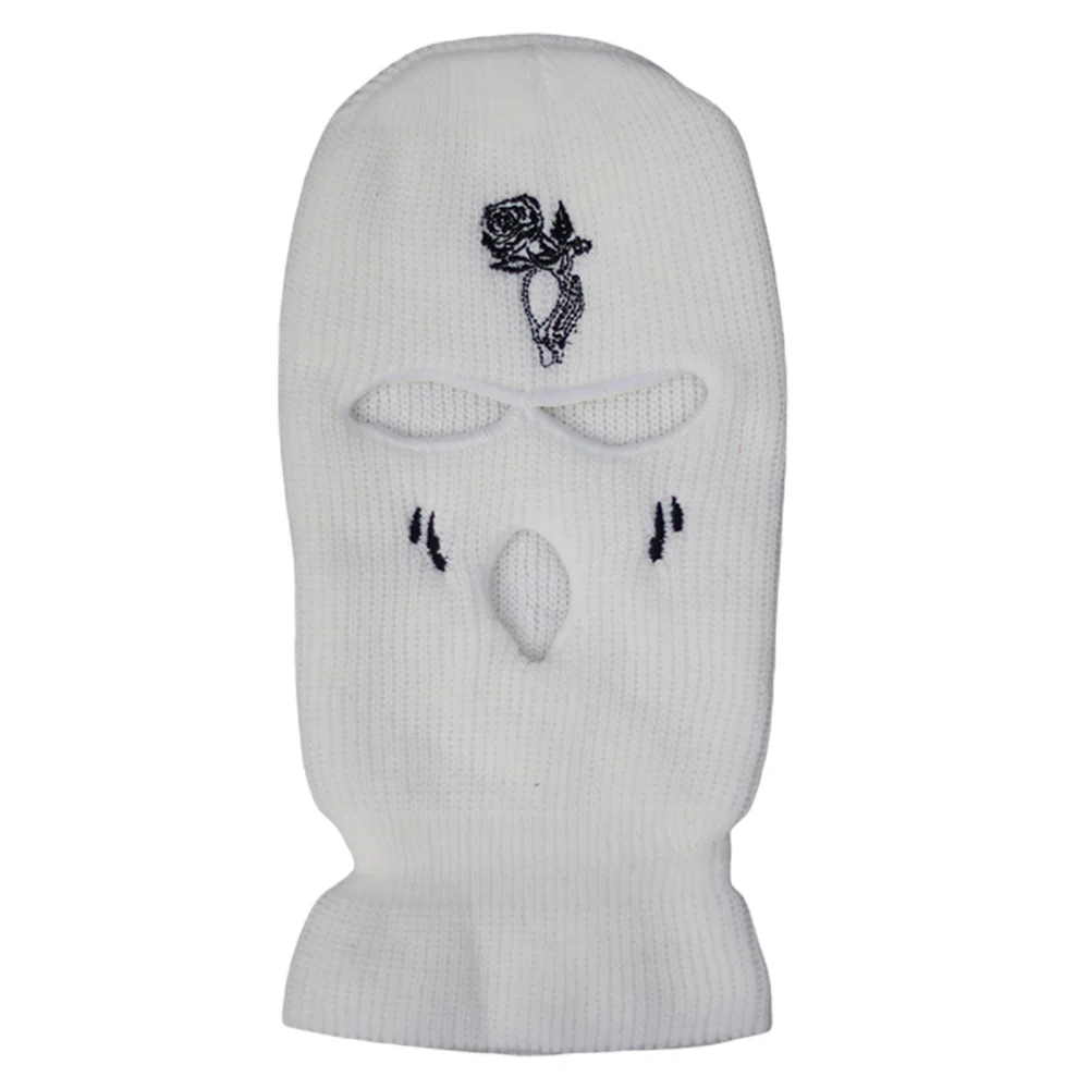 Winter Knitted Balaclava Hat, Embroidered Face Protection Headgear 