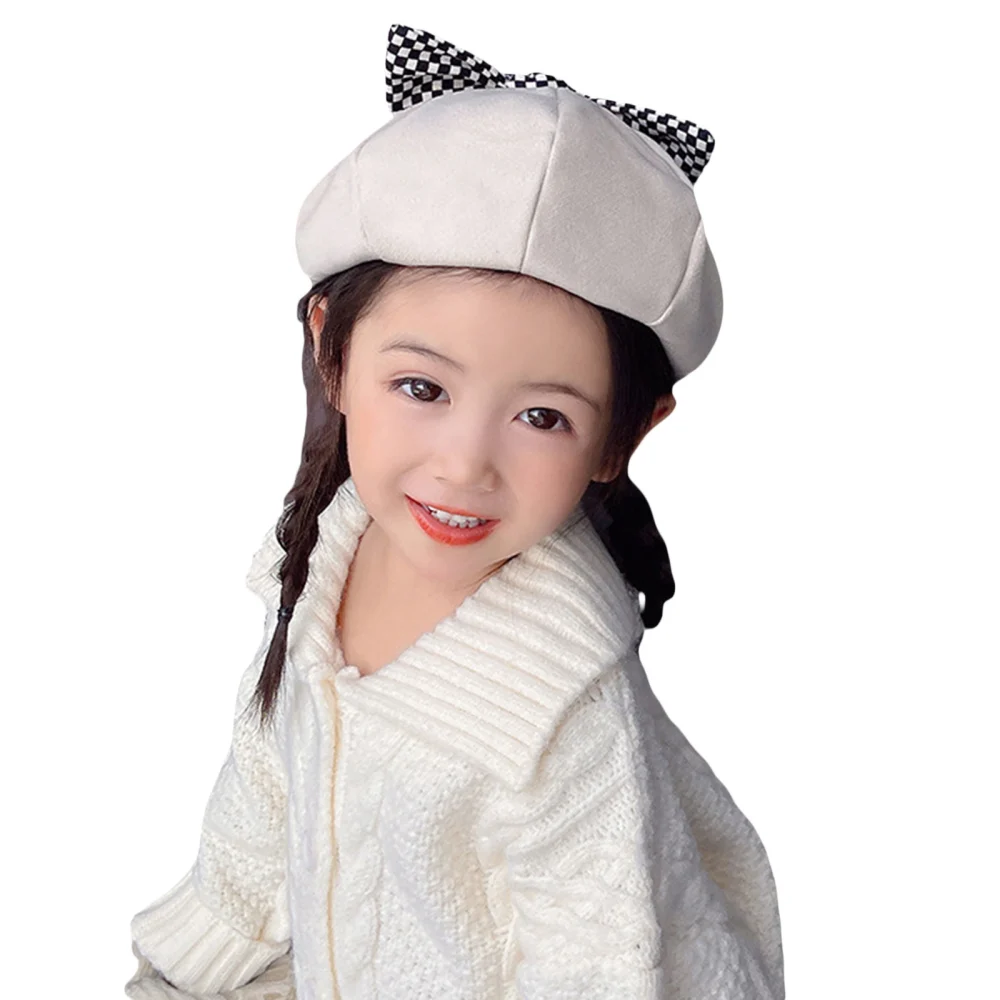 Toddler Girl Autumn Winter Beret Hat with Bowknot for 3-10 Years Kids