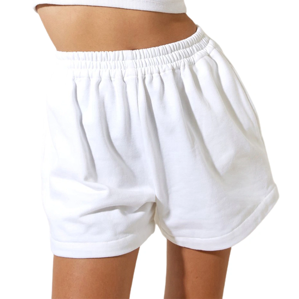 Women Loose Style Shorts, Solid Color Elastic High Waist Sweatpants