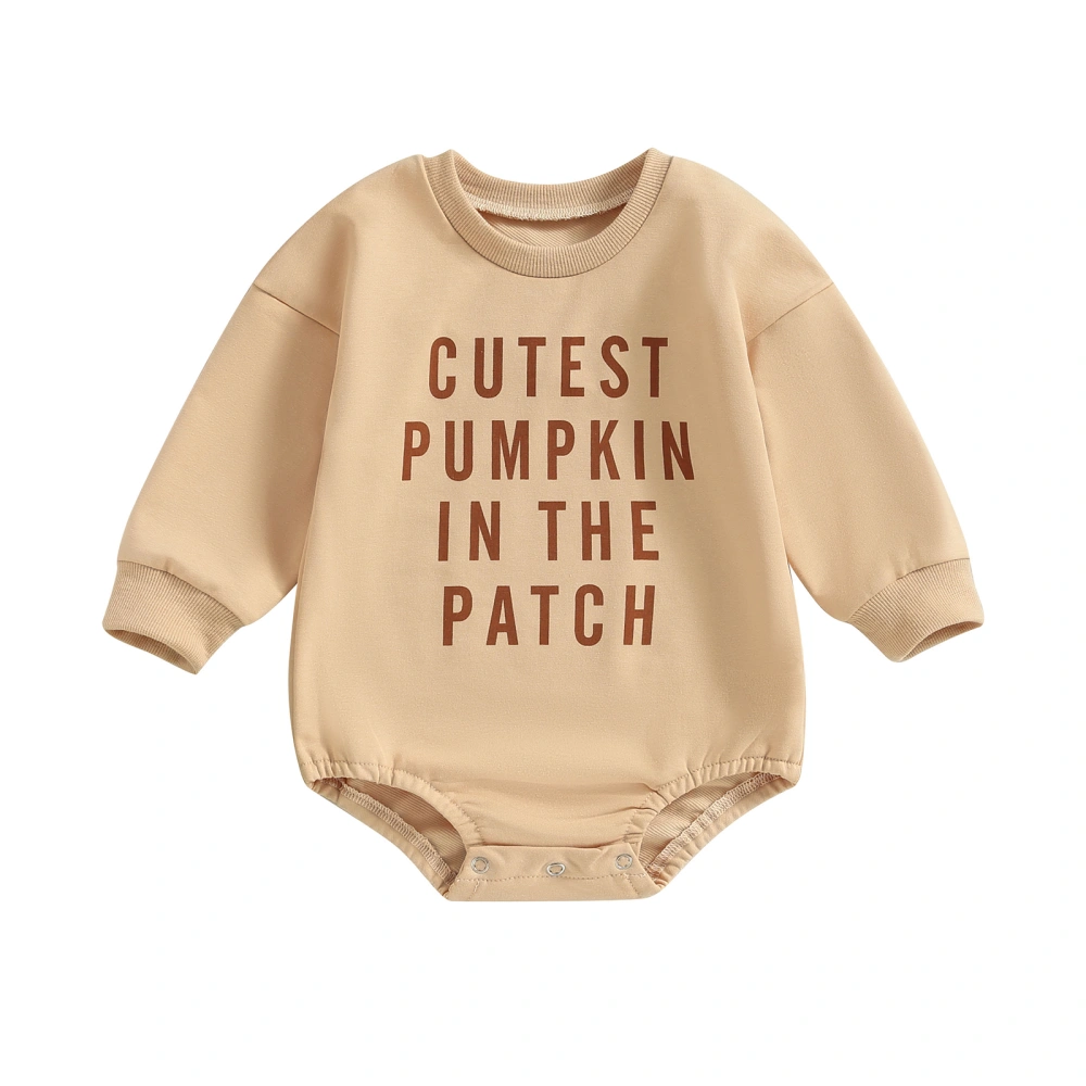 Baby Girls Halloween Long Sleeve Crewneck Letter Print Casual Romper