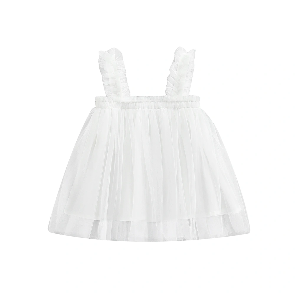 Kids Girl’s Tulle Dress, Sleeveless Pleated Solid Summer Dress