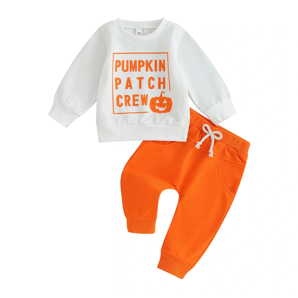 Toddler Boys Fall Outfits Pumpkin Letter Print Sweatshirts Long Pants