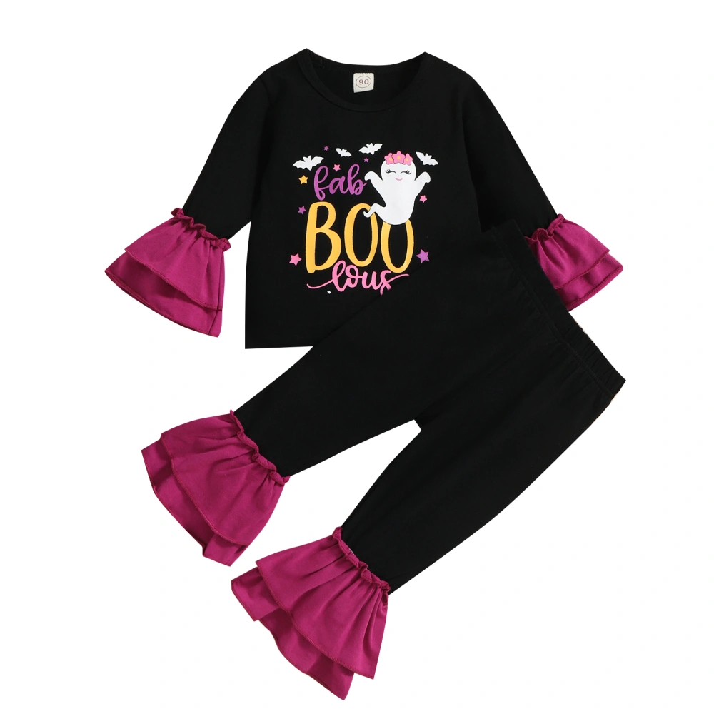 Girl 2 Pieces Halloween Outfits, Letter Bat Spider/Ghost Tops + Pant